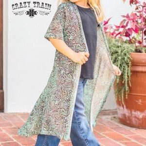 Crazy Train Paisley Praise Brown Turquoise Duster Kimono Size XL Youth